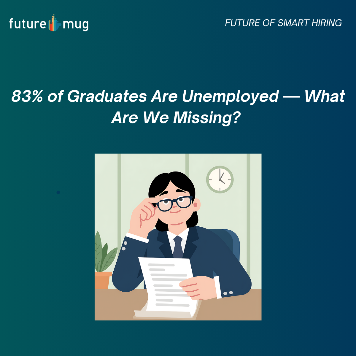 83% of graduates unemployed concept highlighting skill gap and need for assessments and structured interviews