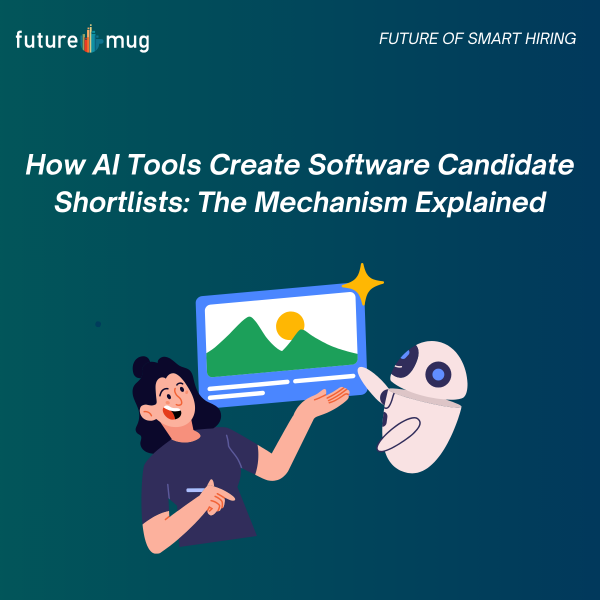 Illustration representing AI-powered software candidate shortlisting and smart hiring technology by Futuremug.