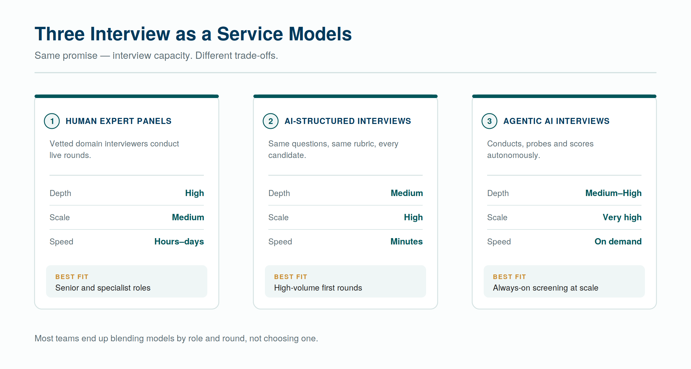 The three interview as a service delivery models and what each is best suited to. The three interview as a service delivery models and what each is best suited to.