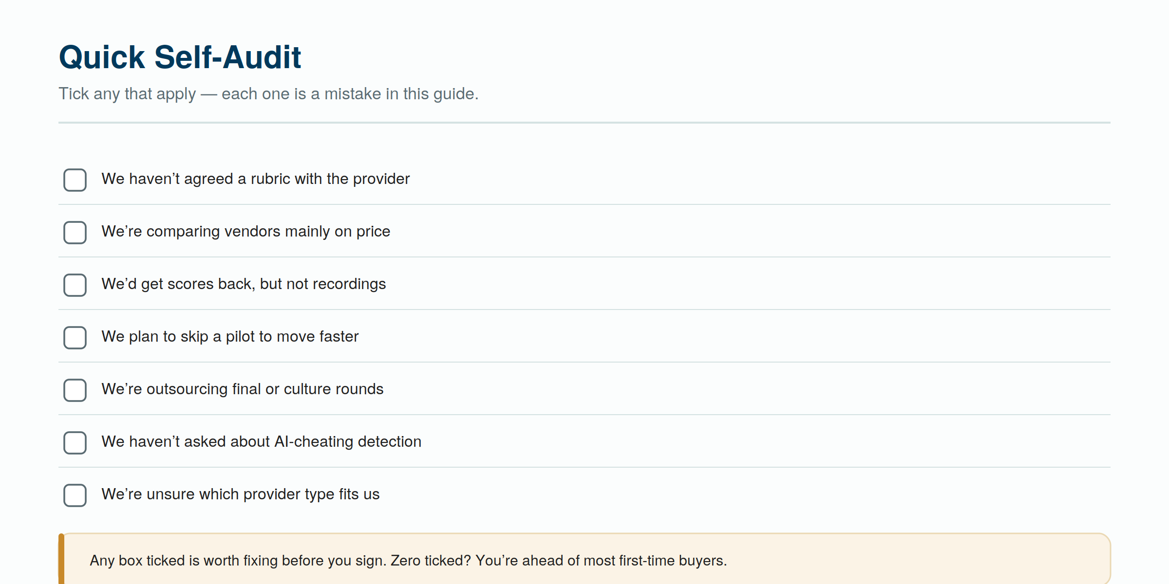 A quick self-audit — any box you tick is a mistake worth fixing before you commit. A quick self-audit — any box you tick is a mistake worth fixing before you commit.