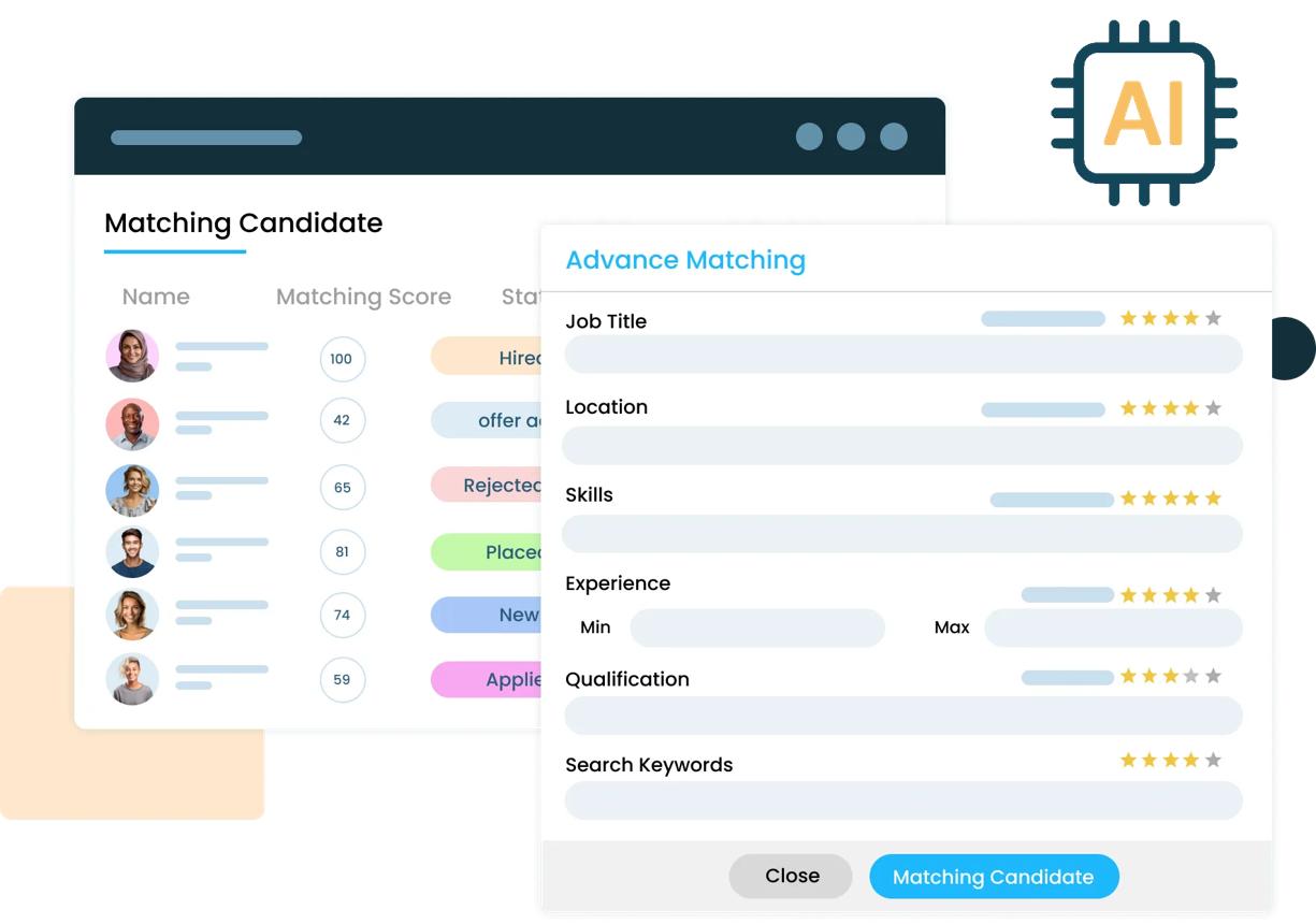 AI-powered advanced matching interface for candidates and roles